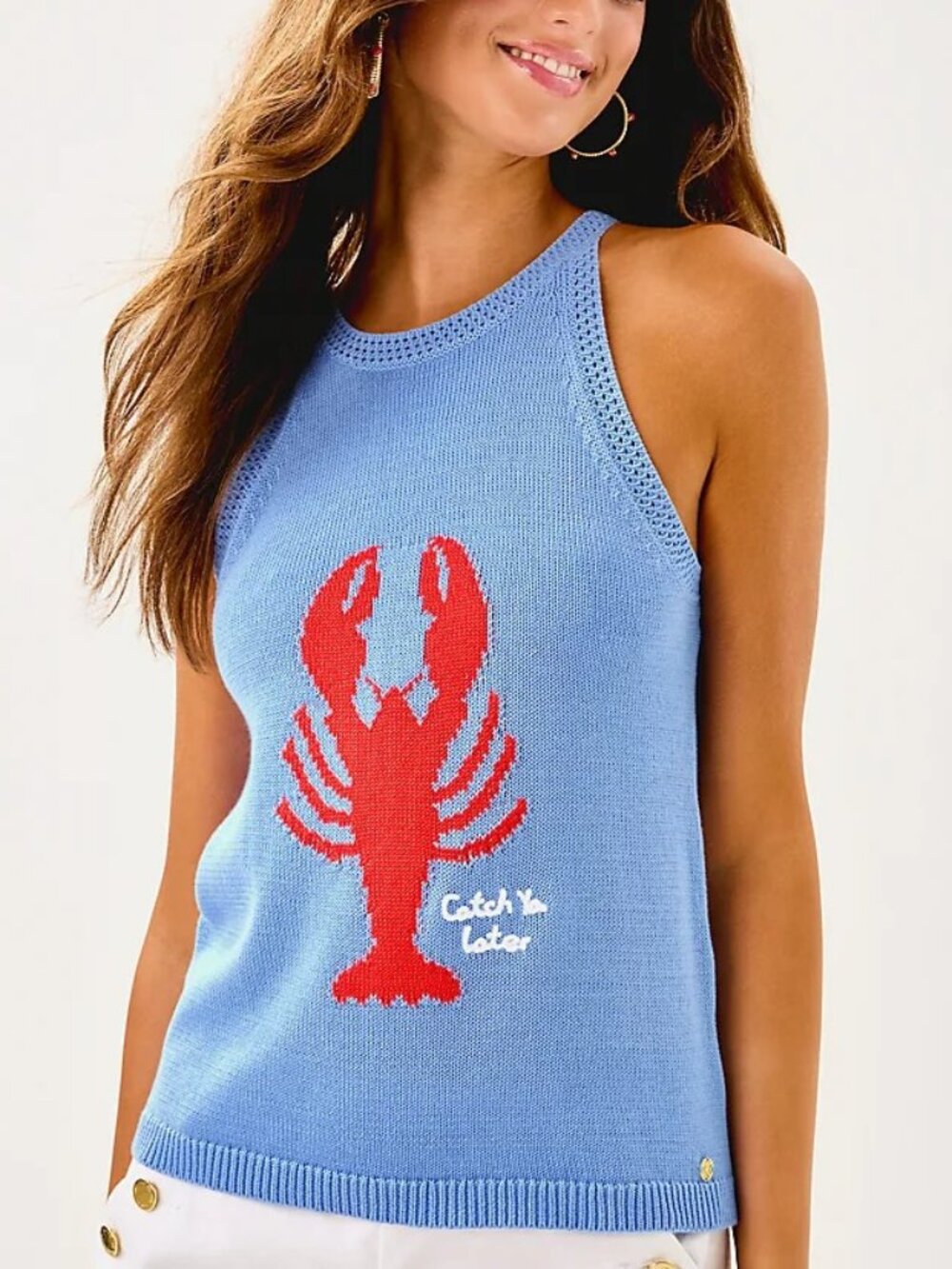 Lilly Pulitzer, Sweater Tank in Blue Lobster, Size Large